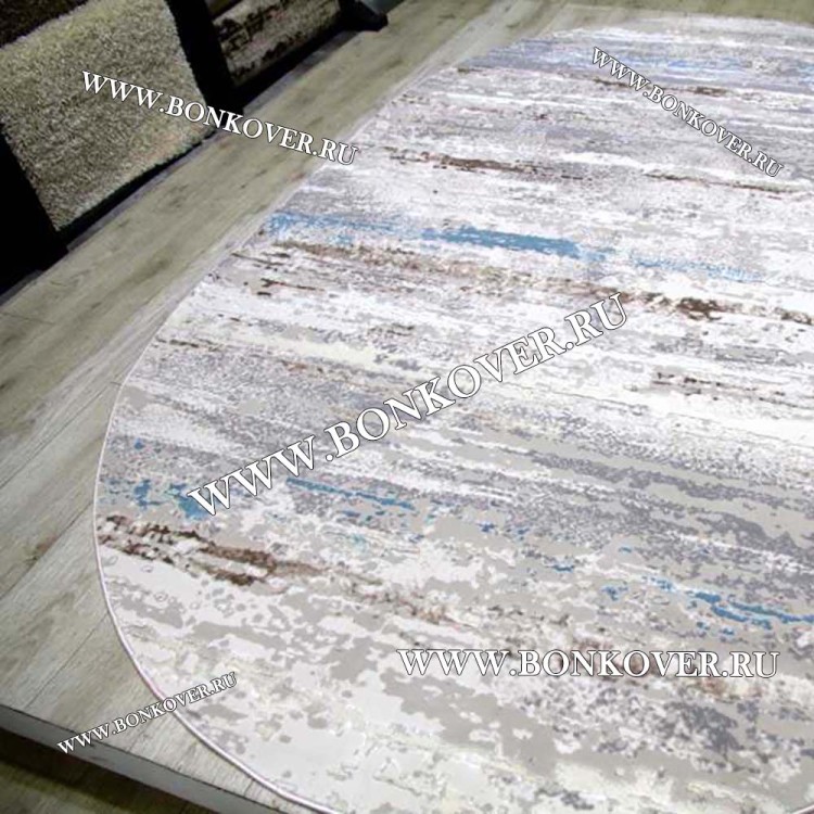 Ковер Турция Современный Дизайн 20 Серый с Голубым Овал