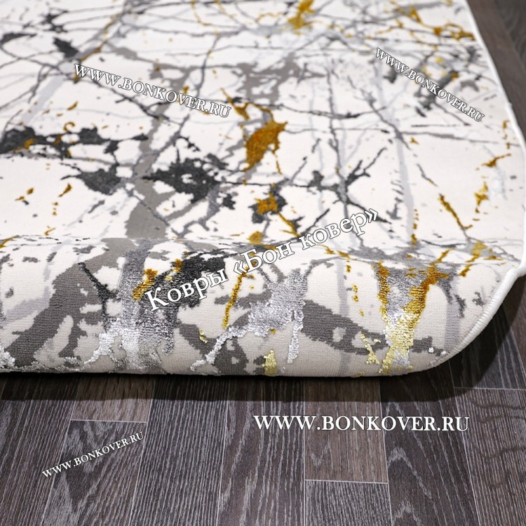 Турецкий Абстрактный Ковер Белый с Золотистым Арт 30325